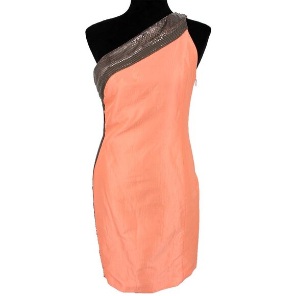 Versace Dresses & Skirts - Gianni Versace One Shoulder Orange Metalic Paillette Trim Mini Dress 44 Medium